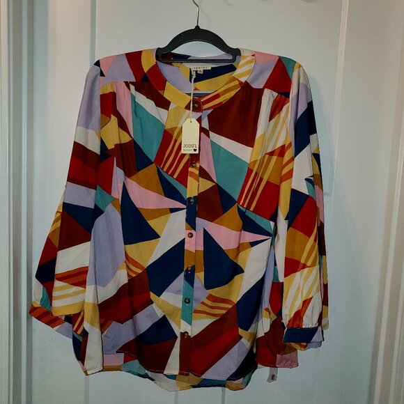 BNWT Jodifl Los Angeles  Multicolor Abstract Blouse- Size Large - Picture 1 of 8